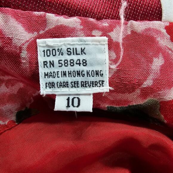 Vintage Richard Warren Silk Blouse Women Sz 10 Red Peplum 80s Glam Floral Girly - Picture 9 of 9